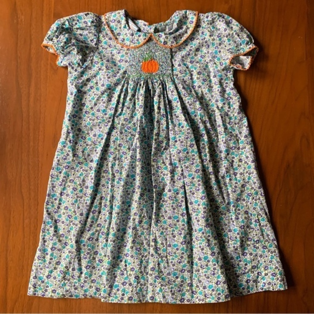 COPY - Southern Sunshine smocked floral pumpkin dress with Peter Pan collar, si…